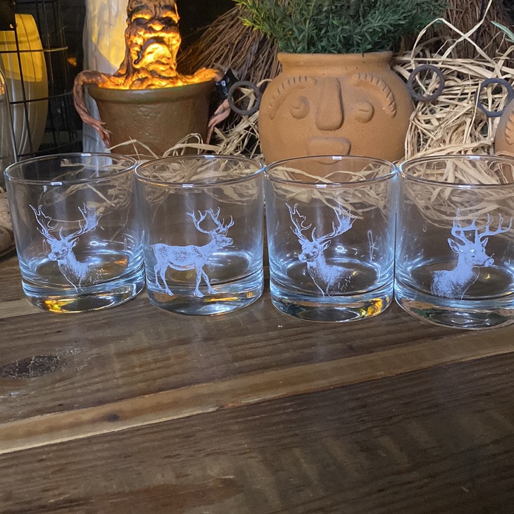 Pottery Barn Wilderness Cabin Stag Double Old Fashioned Glasses - Set Of 4 - Picture 9 of 16